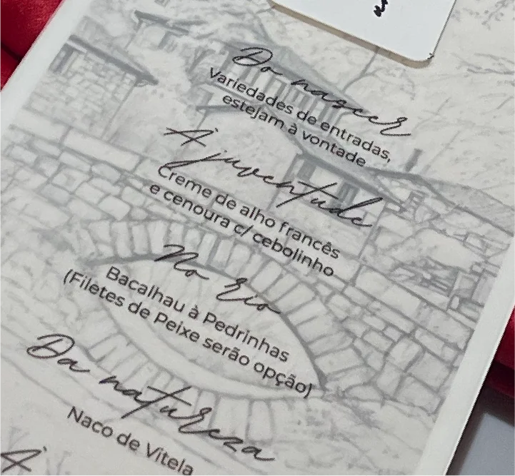Detalhe do menu da celebração 60 Anos — Uma Vida.